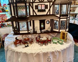 LARGE TOY ROOM PACKED FULL! MULTIPLE DOLLHOUSES AND TONS OF DOLLHOUSE MINIATURES INCLUDING UPSCALE ARTISANS AND GERMAN COMPANIES.