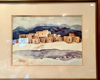 JEAN SMITH TAOS PUEBLO WATERCOLOR.