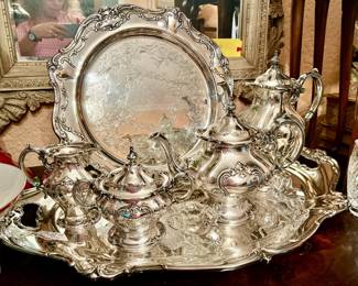 LOVELY LARGE TRAY AND TEA SERVICE.
