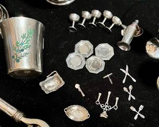 STELRING DOLLHOUSE MINIATURES INCLUDING A CANDELABRA AND TEA SET NOT SHOWN.
