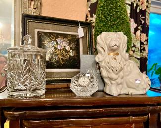 NESTING TABLES WITH VICTORIAN MOTHER OF PEARL PLAQUE.