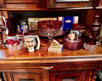 ROYAL DOULTON AND KINGS CROWN RUBY GLASS. PIMPERNEL LIKE NEW IN BOX.