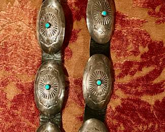 INDIAN PAWN, STERLING TURQUOISE CONCHO BELT.
