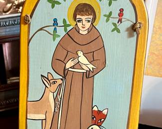 MONICA SOSAYA HALFORD, NEW MEXICAN ST FRANCIS PAINTING ON WOOD.