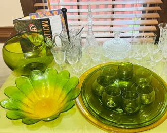 Vintage Green & Clear glass