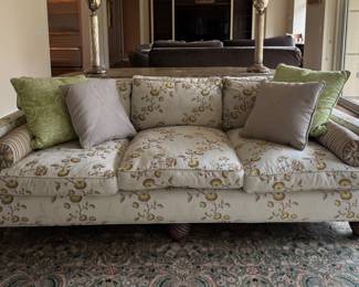 Down-Filled Floral Upholstered Three-Seat Upholstered Dessin Fournir Sofa. Measures 84" W x 28" D. Photo 1 of 4.