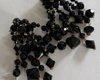 Vintage Black Bead Clip Earrings.