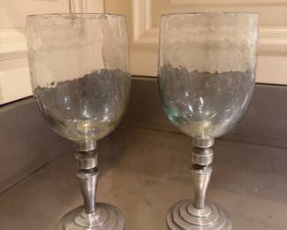 Set of 6 Dupuis Pewter & Glass Wine Glasses or Water Goblets. Photo 1 of 2.