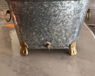 Galvanized Steel Beverage Tub with Brass Lion Feet and Liner. Photo 1 of 3.