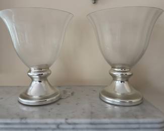 Set of 2 Silver Plate 7 Glass Vases.