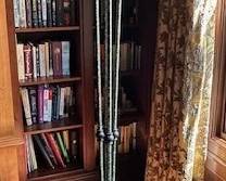 Pair of Marble based Torchiere Lamps (fiberglass shades).
