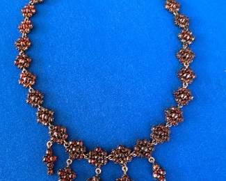 Brass Boho necklace with garnets