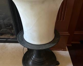 A Pair of Alabaster lamps on stand , approx 24" tall.