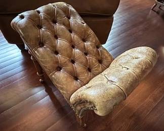 English Leather Tufted Gout foot stool.
