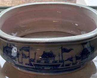 Vintage ironstone blue and white basin planter/ Asian foot bath with handles.
