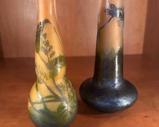 Art Nouveau-style cameo glass vases by Emile Galle.