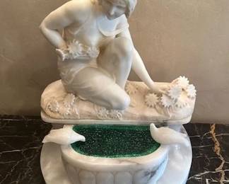 Art Deco Alabaster figural Table Lamp of a Girl by a fountain.