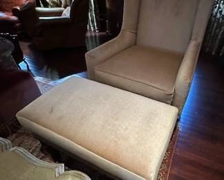 Modern highback chair with ottoman.