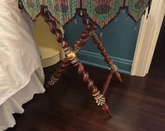 MacKenzie Childs Rattan Beaded Tray Table.