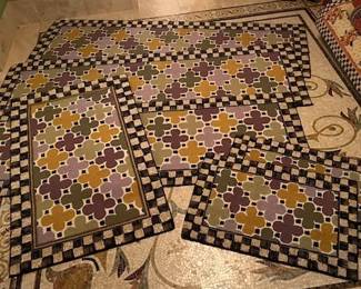 MacKenzie Childs rugs, 23"x35", 29"x94" and 57"x34".