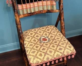 MacKenzie Childs Rattan Folding Chair.