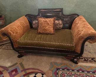 Old Hickory Tannery Duncan Distressed leather back love seat.