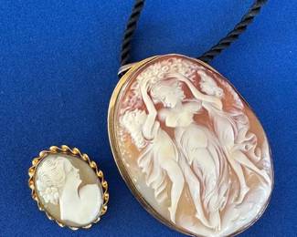 Small non gold cameo and Large 18k Shell Cameo.