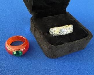 Orange jade with green stone and Boregaard SS ring.