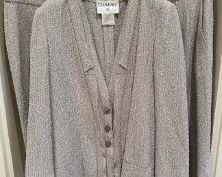 Chanel jacket, skirt and wide legged pants.