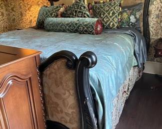 King-sized Upholstered headboard and footboard with Tempur-Pedic Mattresses (like new).