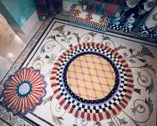 MacKenzie Childs round rugs, 35" and 61" diameter.