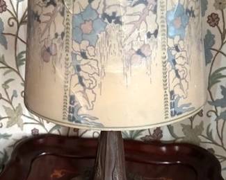 Antique Reverse Painted Drum Table Lamp.