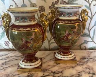 Baron de Limoges Porcelain Hand Painted Vases.