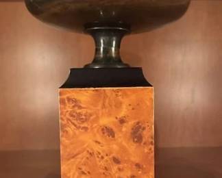 Bronze and metal burl column plinth urn, 14".