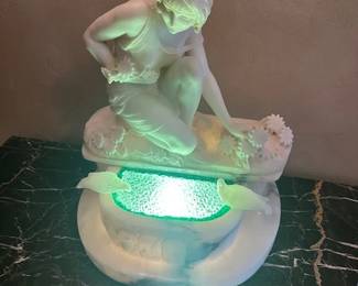 Art Deco Alabaster figural Table Lamp of a Girl by a fountain.