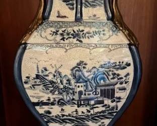 Castillan Chinese Porcelain and bronze ormolu large vase, 14" tall.