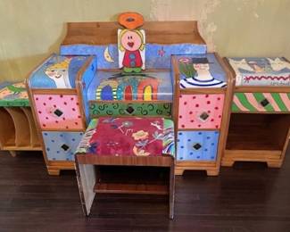 Painted vintage vanity with chair and side tables by Ed Mcdowell.