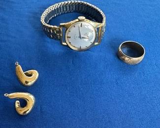 14k earrings and men's ring.  14k Lord Elgin ladies watch.