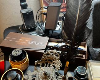 Inkwell with accessories and writing feather pen