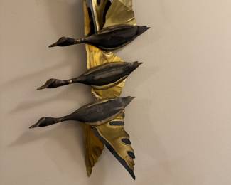 MCM Brutalist Vintage Flying Ducks Geese Brass Metal Welded Wall Art Hanging