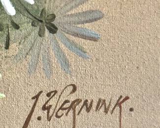 Framed Daisies Painting Signed by J. Wernink