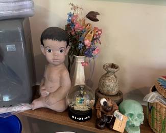 VERY RARE VINTAGE PLASTER 12 TALL" BANK BABY BOY SITTING NICE
