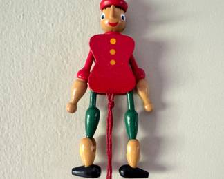 Jumping Jack Pinocchio Wooden Pull-Toy Marionette