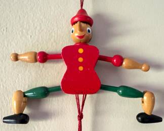 Jumping Jack Pinocchio Wooden Pull-Toy Marionette