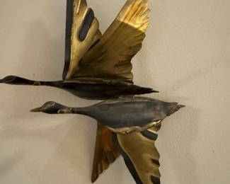 MCM Brutalist Vintage Flying Ducks Geese Brass Metal Welded Wall Art Hanging