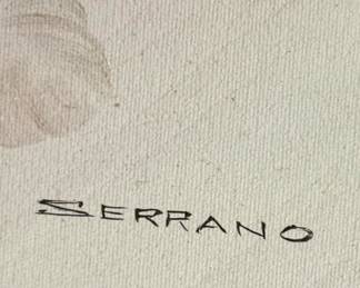 Framed Painting Butterfly & Flowers by Serrano