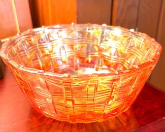 Mid-Century  Dugan Basetweave Marigold Iridescent Bowl