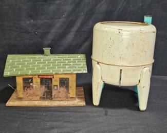 ATQ Toy Wringer Washer & Vtg Ives Model Train Room