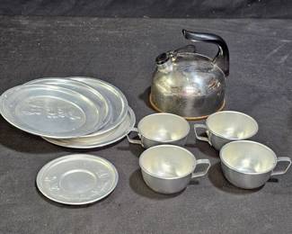 Vtg Miniature Toy Reverware Tea Kettle & Alum.Set