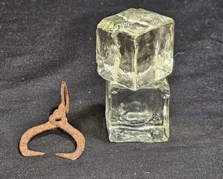 2 Marx Toy Glass Ice Cubes and 1 Pr Toy Ice Tongs